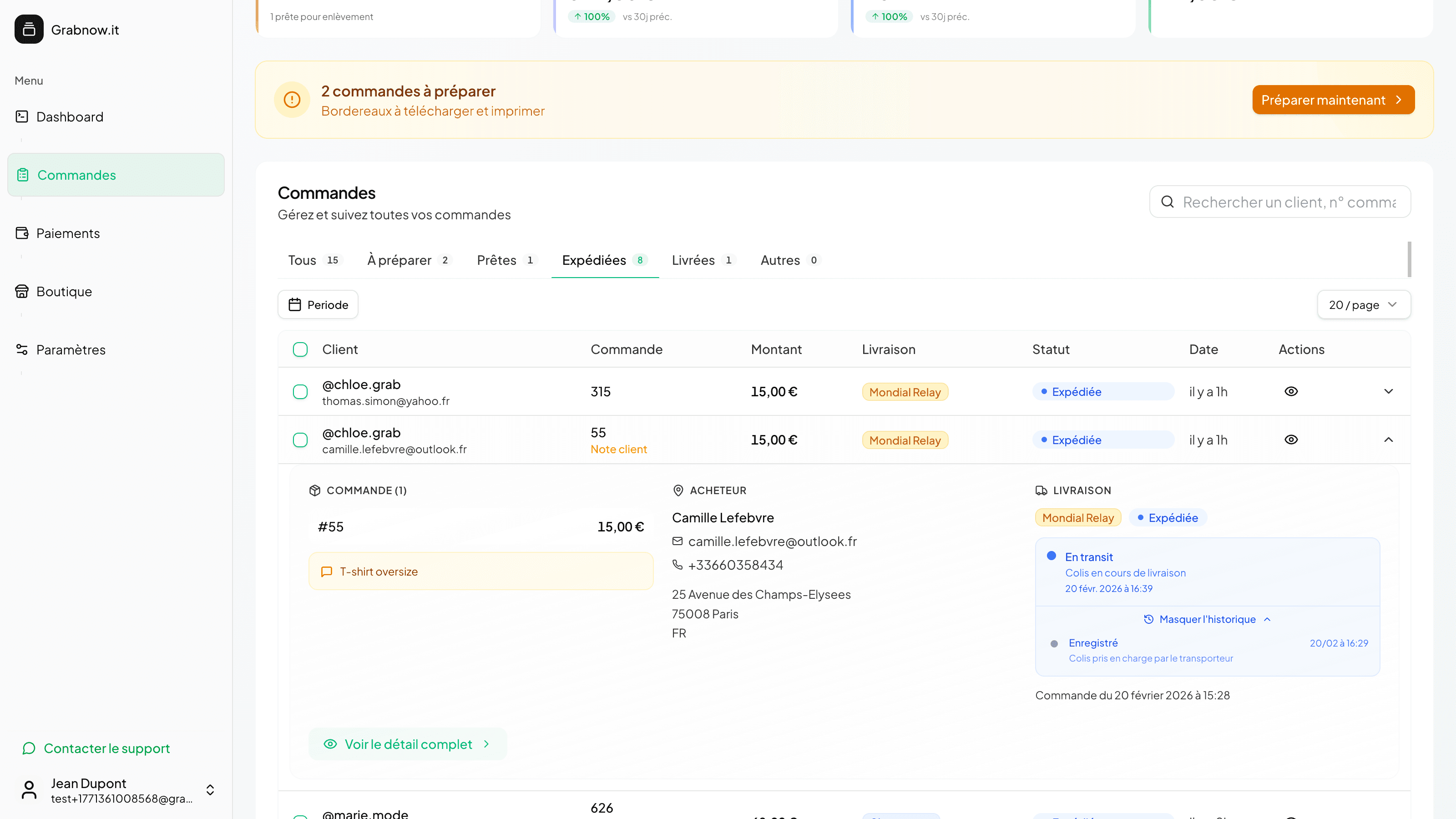 Dashboard logistique — expéditions